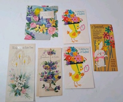 Lot Of 6 Vintage Assorted Easter Cards To Mom/Wife -Signed