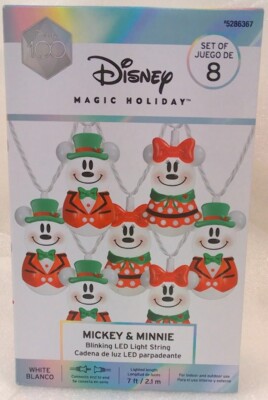 Disney Magic Holiday Mickey & Minnie Blinking Led Light String Set of 8 White