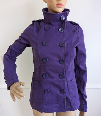 H&M Divided Purple Double Breasted Peacoat Jacket Size EUR 36 UK S
