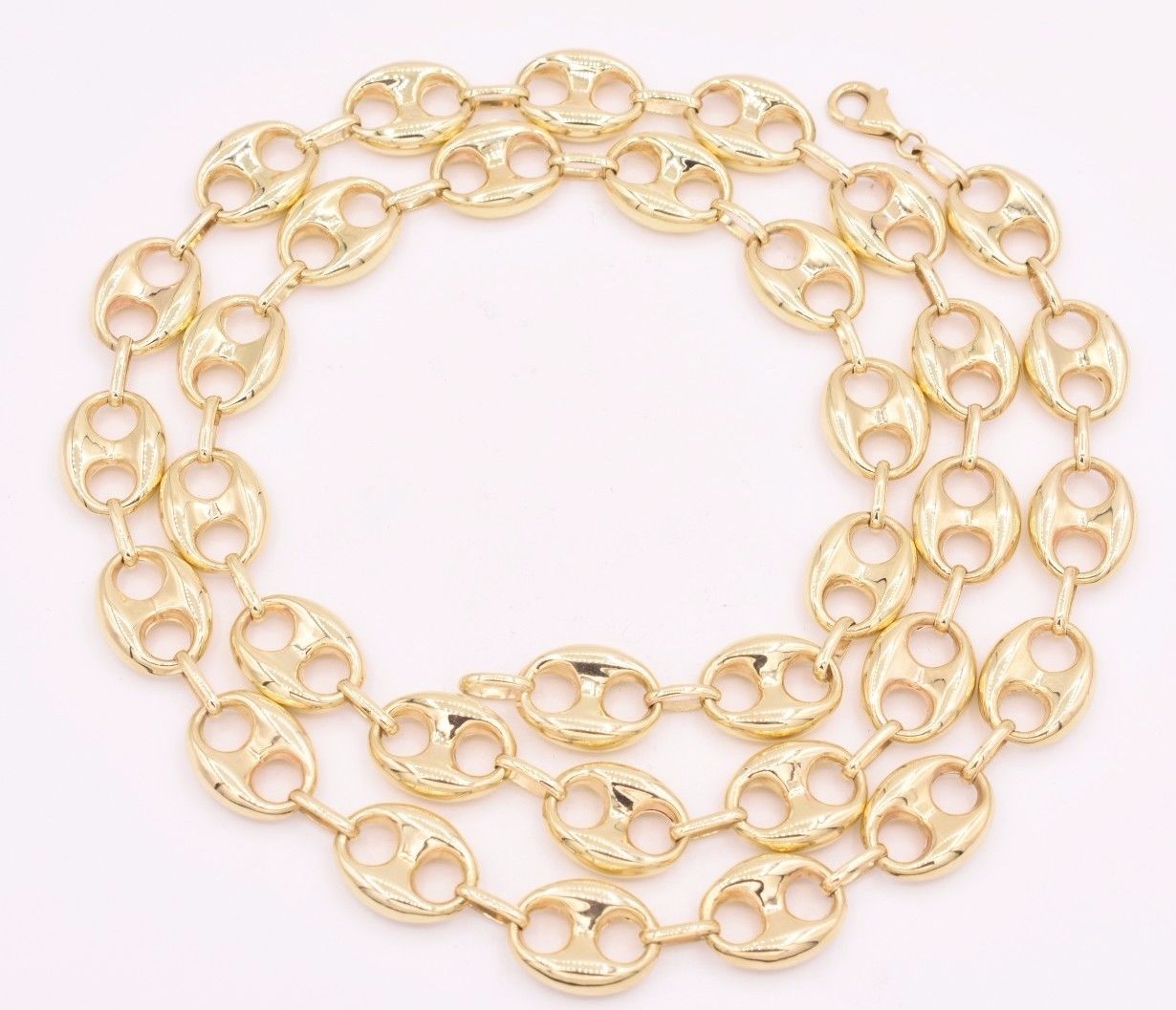 15mm Puffed Mariner Anchor Link Chain Necklace Real Solid 10K Yellow Gold