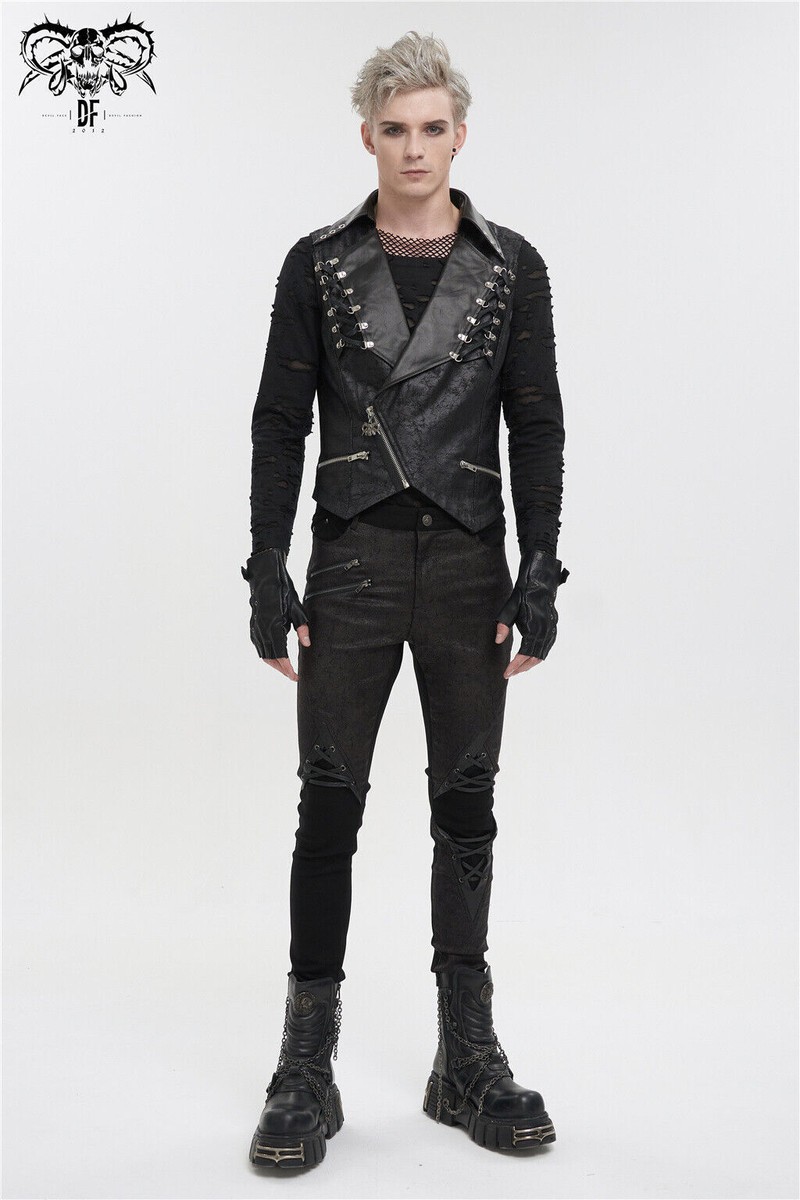 Devil Fashion Men's Black Gothic Punk Short Vest Street Casual
