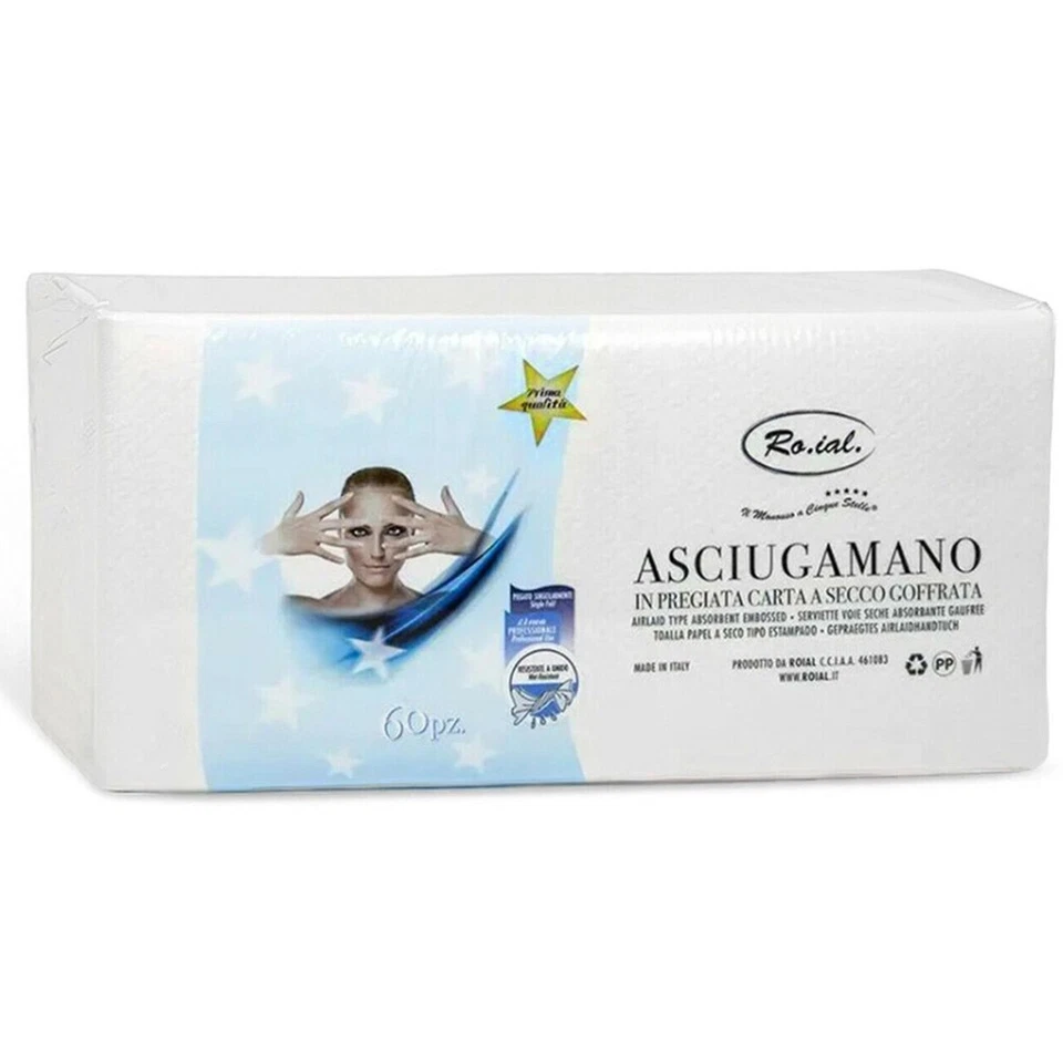 ROIAL 5 STELLE ASCIUGAMANI IN CARTA A SECCO GOFFRATA 35X67CM 60PZ