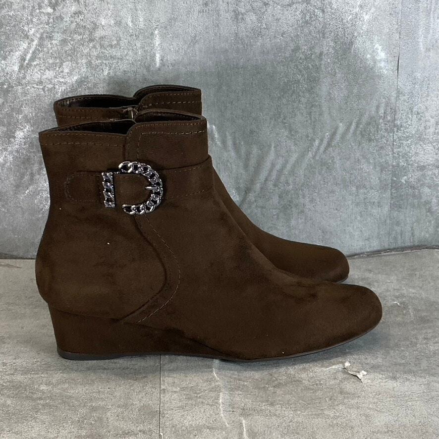 IMPO Women's Mink Brown Faux-Suede Gandan Memory Foam Wedge Booties SZ