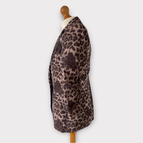 Calvin Klein Blazer Jacket Petite Small Brown Beige Leopard Animal Print Ruched - Picture 8 of 13