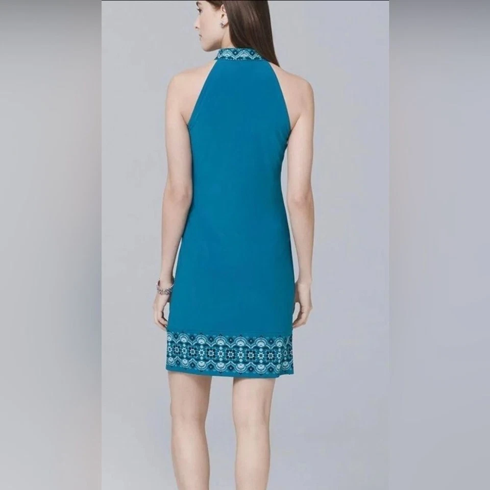 WHITE HOUSE BLACK MARKET Teal Halter Dress Size Medium - Image 3 of 4