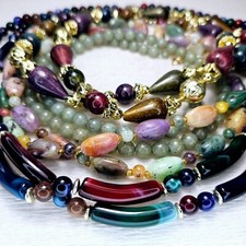 4 Vintage Bead Necklaces Faux GemStone Plastic Glass Mixed Colors