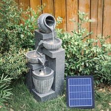 Solar 4 Tier Cascading Fountain Outdoor Garden Water Feature LED Statues Home