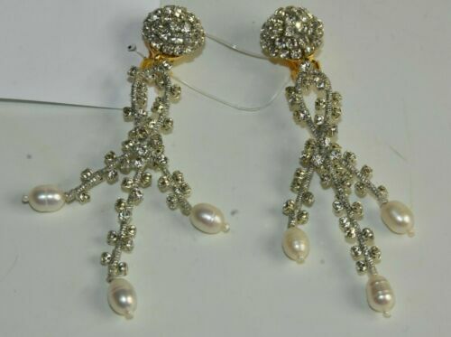 CLIP ON BIG CHANDELIER EARRINGS rhinestone CRYSTAL vintage chic LARGE