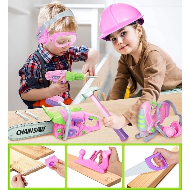 Baby Doll Accessories Pink Tool Set For Girls 18-Piece Pretend