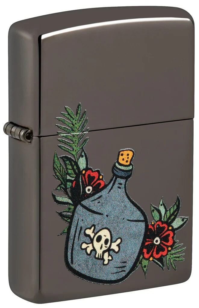 Zippo 48409,  Moonshine Jug Tattoo Design,   Black Ice Finish Lighter