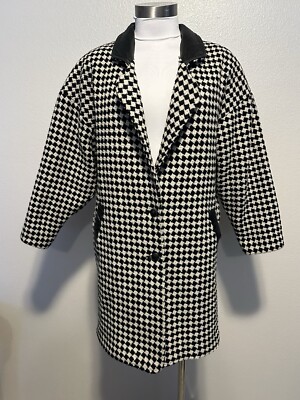 VTG Pioneer Western Wear USA Wool Leather Check Houndstooth Barn Chore Jacket  M