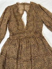 Leopard print Brown ruffle dress open back size Medium