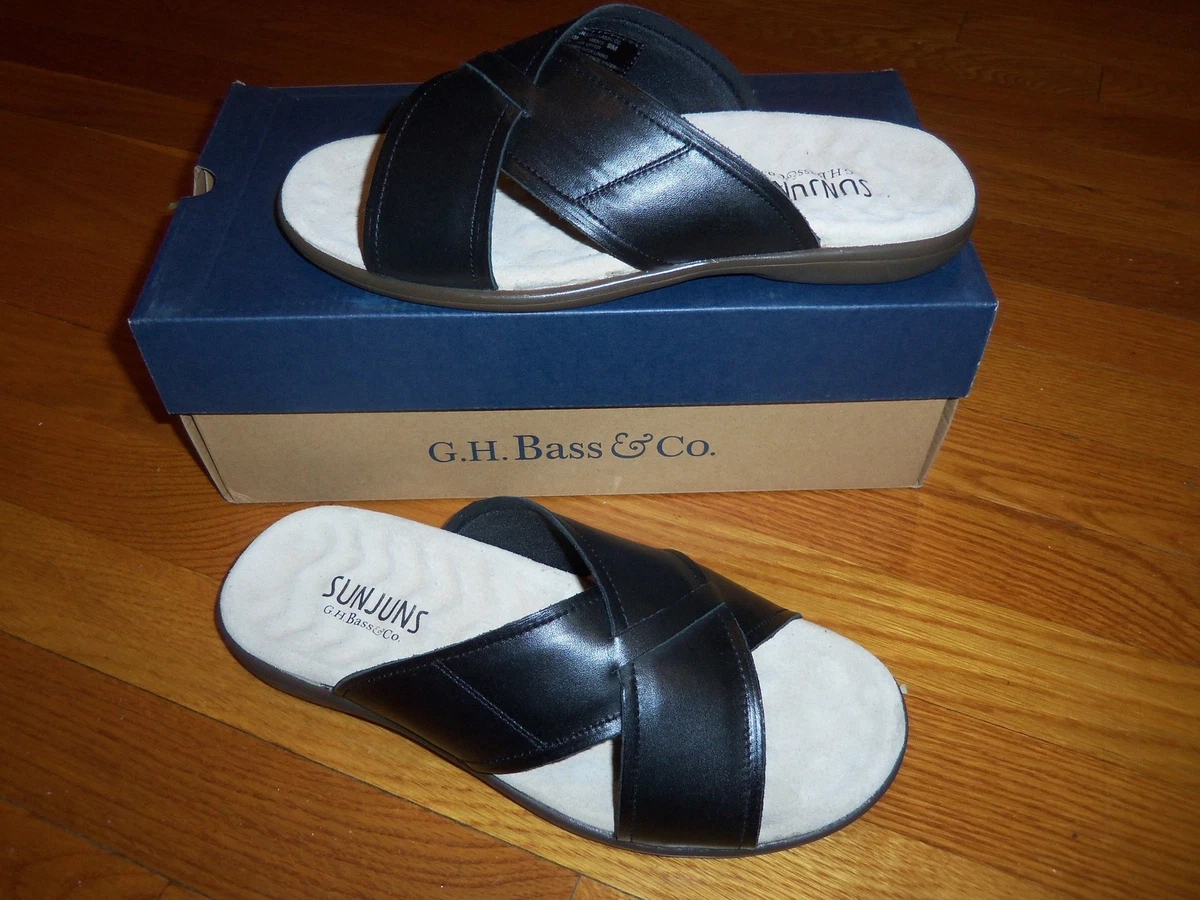 GH Bass Men s Slide Sunjuns Black or Brown Sandals NIB Slides Sunjun SIZES
