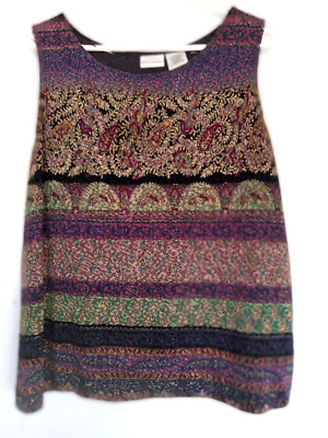 Plus XL purple, gold, green, black sleeveless blouse by White Stag. Excellent