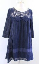 Holding Horses Anthropologie Augusta Navy Blue Crochet Lace Embroidered Dress XS