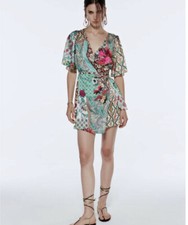 NWT Zara Women’s Multicolor Patchwork Print Mini Faux Wrap Dress Size XS