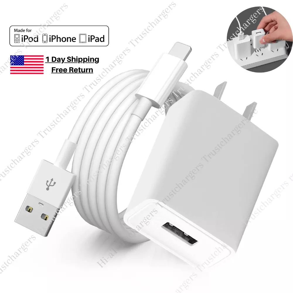 USB Wall Charger Block Fast Charging Cable For iPhone 6 7 8 XR XS 11 12 13 iPad
