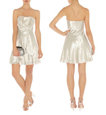 BNWT Karen Millen Metallic Gathered Pleat Draped Skater Prom Dress UK10 RRP £160