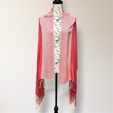 Pashmina 100 Pashmina Jacquard Fringe Shawl Wrap Pink Coral Reversible Travel