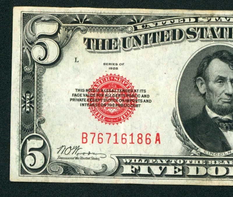 $5 1928 United States Note ** PAPER CURRENCY AUCTIONS