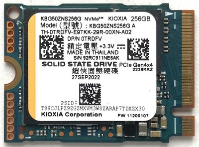 Kioxia 256GB M.2 2230 PCIe Gen4x4 NVMe SSD KBG50ZNS256G A DP/N: 0TRDFV
