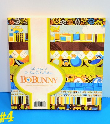 RETIRED BO BUNNY ''ON THE GO'' 6x6 PAPER PAD 36 PAGES BOYS SCRAPBOOK Trains Bikes