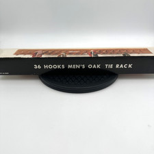 VTG Solid Oak 24 Peg Tie Belt Rack Wall Mount Wardrobe Jewelry Taiwan W/Box