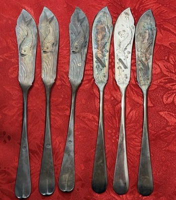 RARE ANTIQUE Krupp Berndorf Antique Silver-Plate Fish Knife Set of