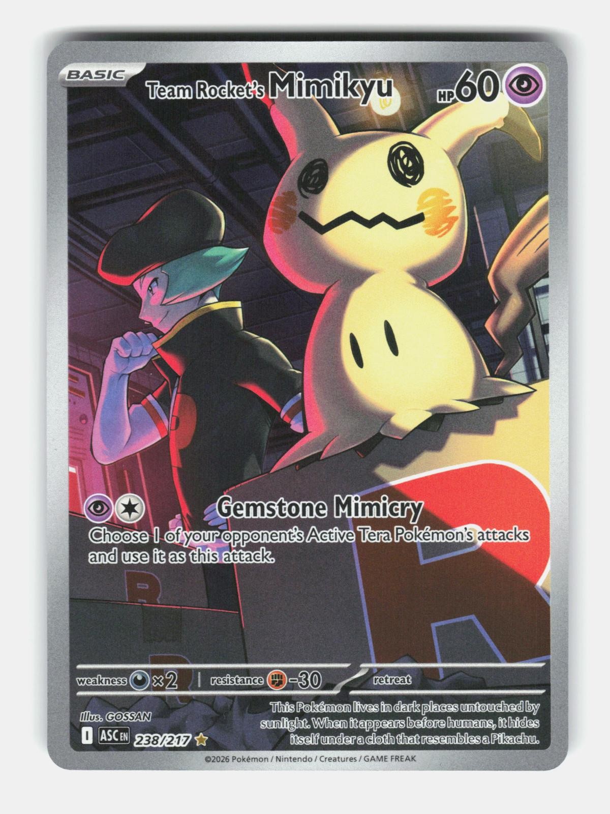 Team Rocket's Mimikyu 238/217 Illustration Rare Ascended Heroes Pokemon Holo NM