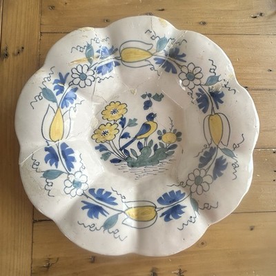 Antique 17th Century Delft Lobed Dish Charger Dutch Polychrome