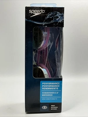 NEW Speedo Vanquisher 2.0 Mirrored Goggles SWIMMING Purple TRIM SILVER LENS Ado