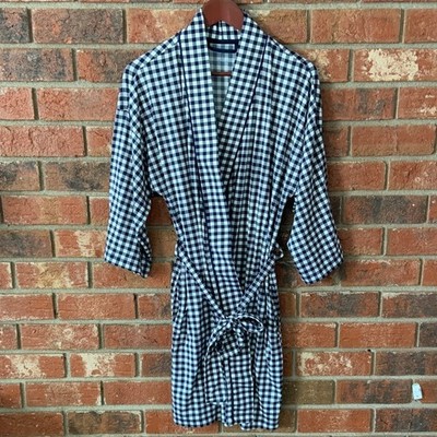 Draper James Louise Navy Blue and White Checkered Robe