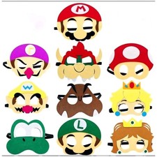 Mario Brother Kids Felt Party Masks 10 Pack NEW Mario Luigi Princess Toad Etc.