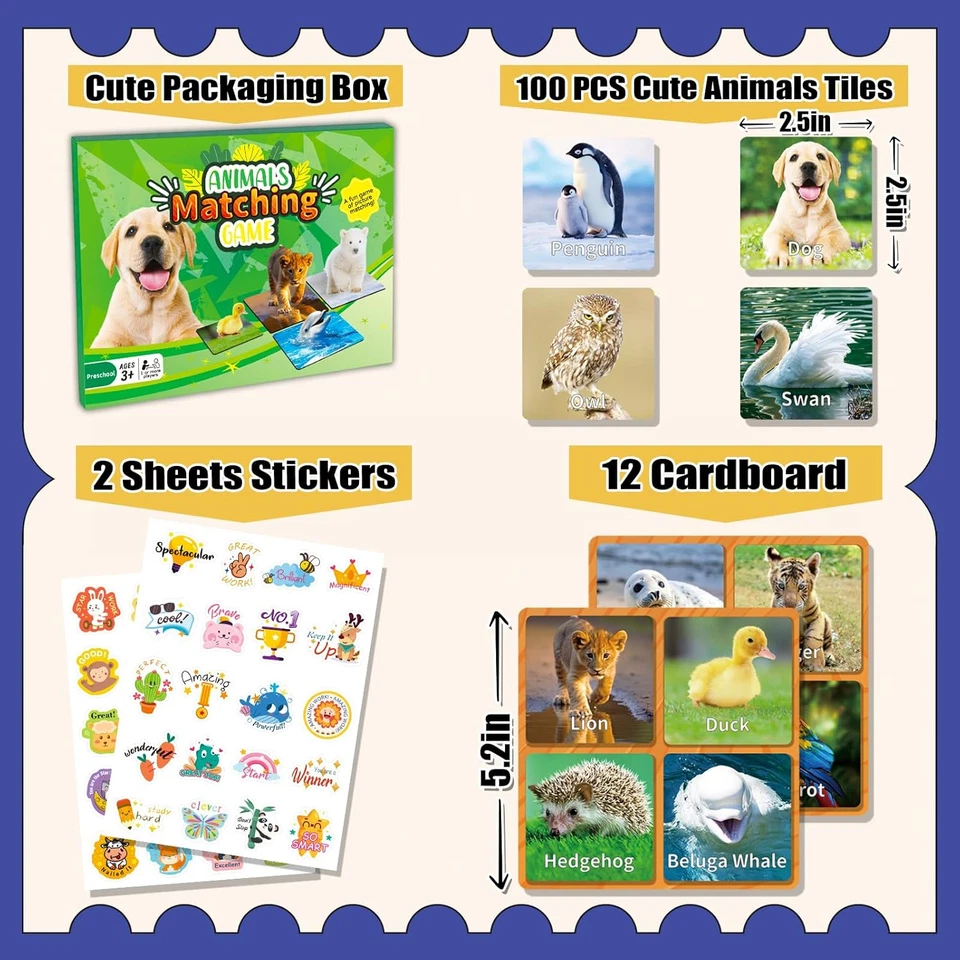 Animal Matching Game for Kids 100PCS Memory Card Game for Toddlers Preschool Lea - Image 2 of 4