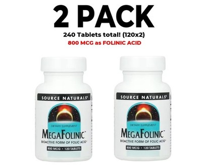 Source Naturals, 2 PACK, MegaFolinic 800 mcg Folinic Acid, 120 Tablets each