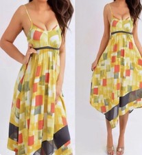 Simply Vera Wang Mustard Yellow Orange Gray Empire Dress Size S