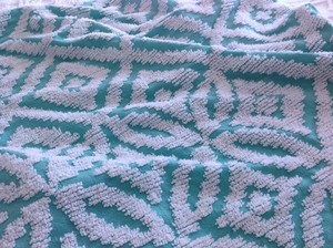 VINTAGE CHENILLE BEDSPREAD FABRIC AQUA & WHITE 24"X 18" EXCELLENT!!!!