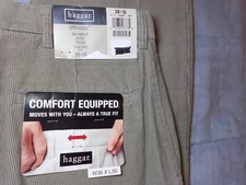 NEW HAGGAR 36 x 30 CORDUROY pants khaki CLASSIC FIT 100 COTTON FLAT FRONT men's