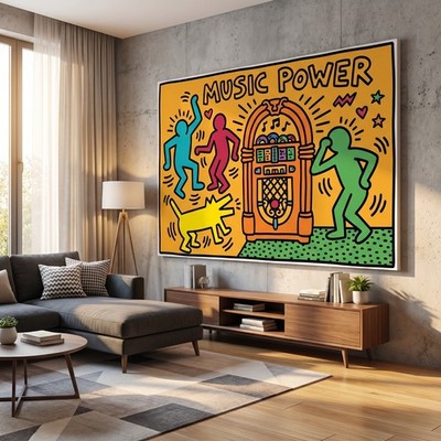 Keith Haring MUSIC POWER, Pop-Art Wandbild Acrylglas, Leinwand, Poster Bild
