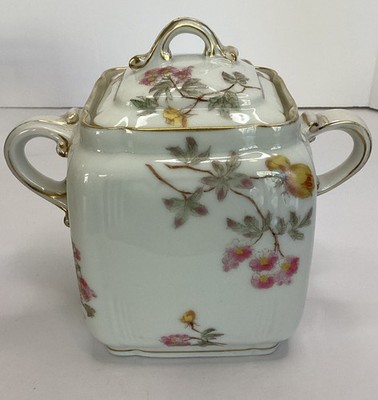C.H. Field Haviland Limoges CFH GDM Covered Sugar Bowl Floral China Circa 1881