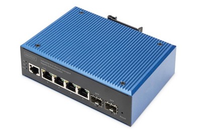 DIGITUS industrial managed 6-port Gigabit Ethernet network switch - 4x RJ45 + 2x