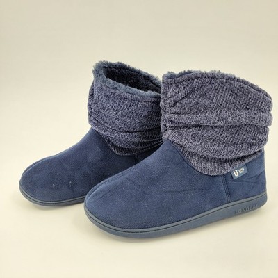 Navy Blue Bootie Slippers Women Size 7 8 Indoor Outdoor Slouchy Knit Faux Fur