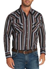 Ely and Walker Mens Stripe Western Snap Brown Poly/Cotton L/S Shirt