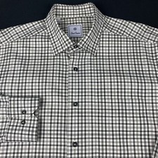David Donahue Dress Shirt Mens Large Gray/White Checks Long Sleeves