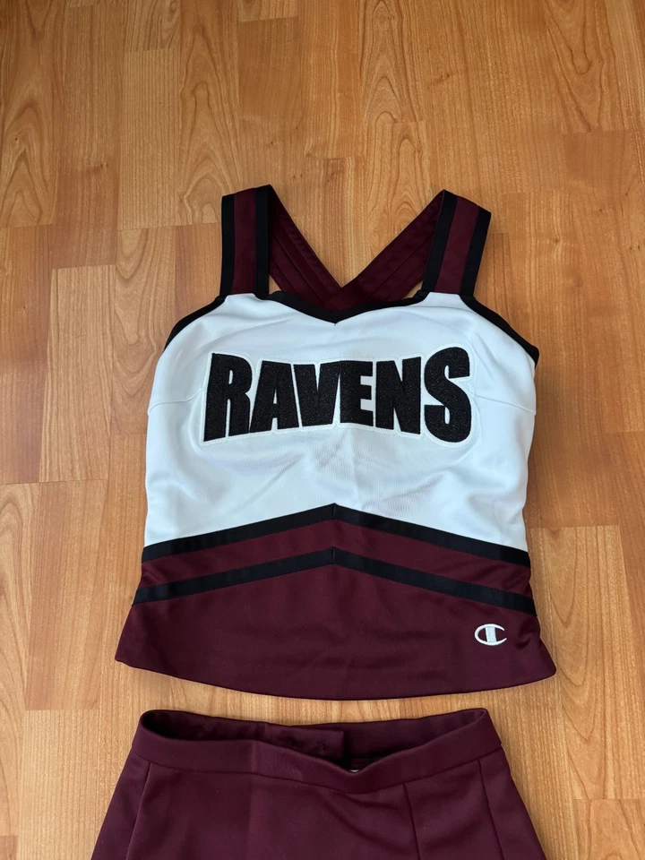 Champion Ladies Maroon Cheerleading Uniform Cosplay Costume Top S Skirt XS Cheer - Image 3 of 4