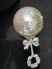 Lenox Silver  Plated Baby Rattle   Pink  Blue Crystals   Picture Frame   4.5" Ke