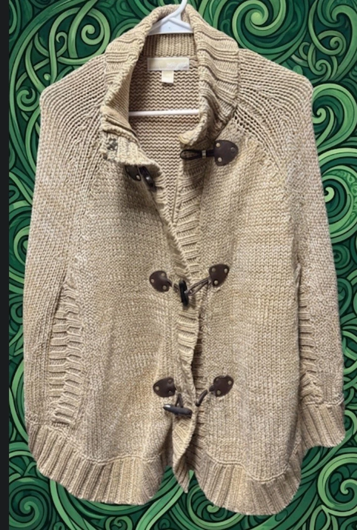 NWOT Michael Kors Brown Knit Poncho Sweater Cape Cardigan, Size M