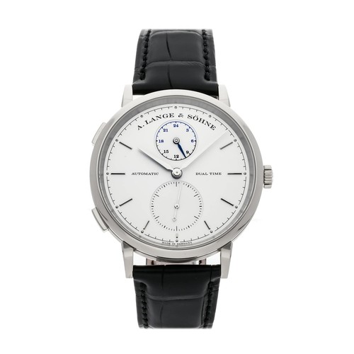 A. Lange & Sohne Saxonia Dual Time White Gold Auto 40mm Silver Watch 385.026