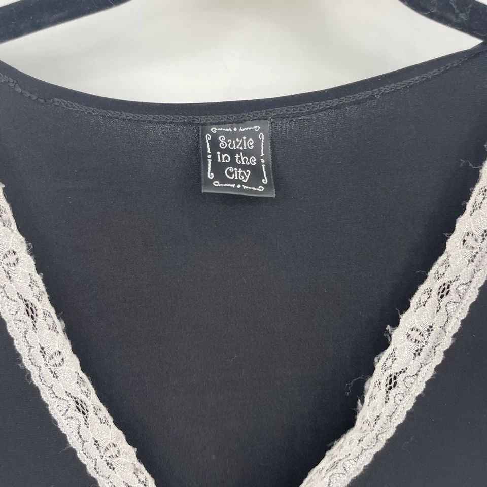 Vintage Y2K Suzie In The City Black Lace Tank Top Goth Grunge Whimsigoth Emo - Image 3 of 4