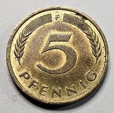 1976 F Germany 5 Five Pfennig - Brass Clad Steel - German - World Coin - Europe 